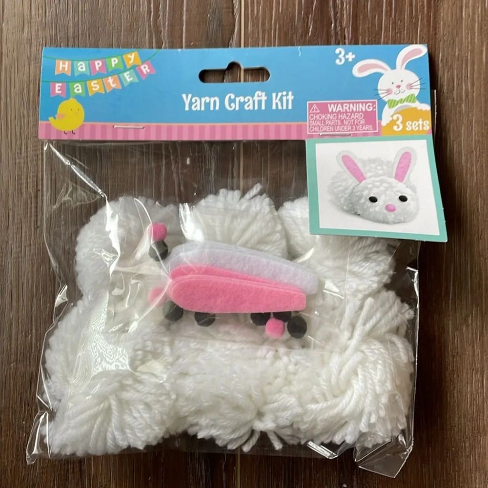 White BUNNY Yarn Craft Kit for Kids (Makes 3 Bunnies)